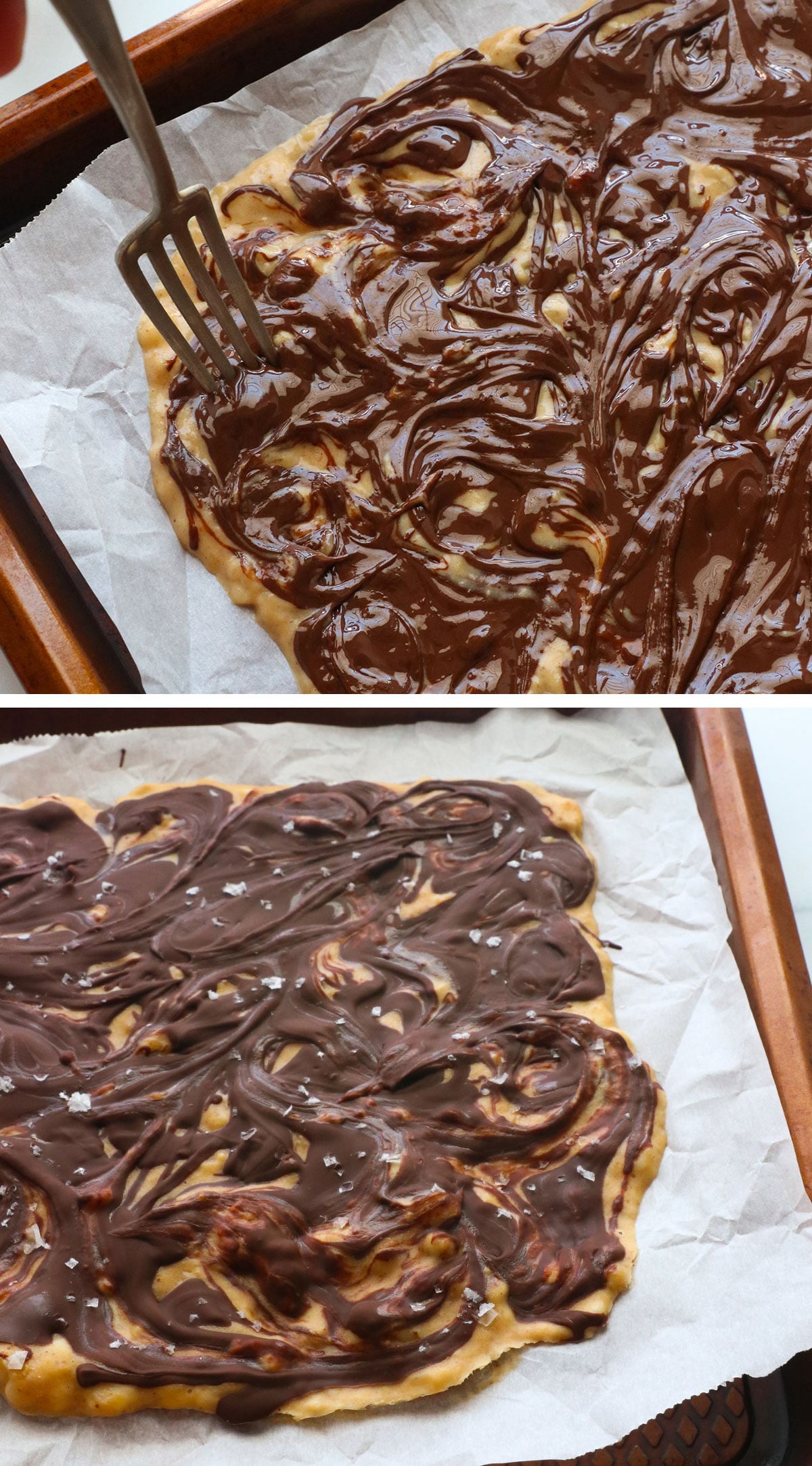 chocolate swirled and then frozen on banana bark.