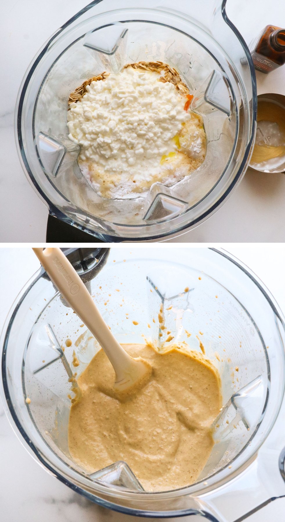 cottage cheese waffle batter blended together.