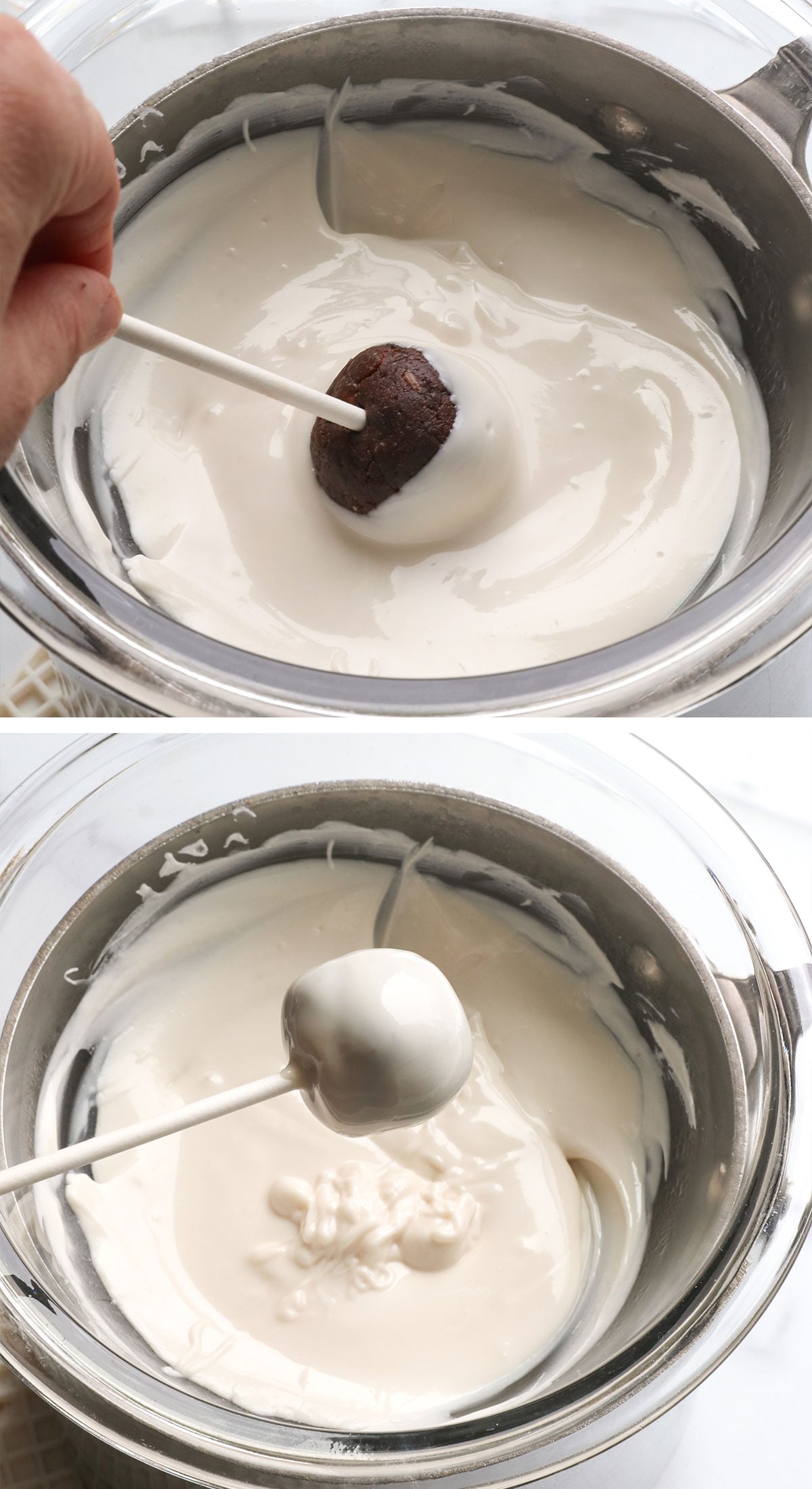 cake pops dipped in white chocolate.