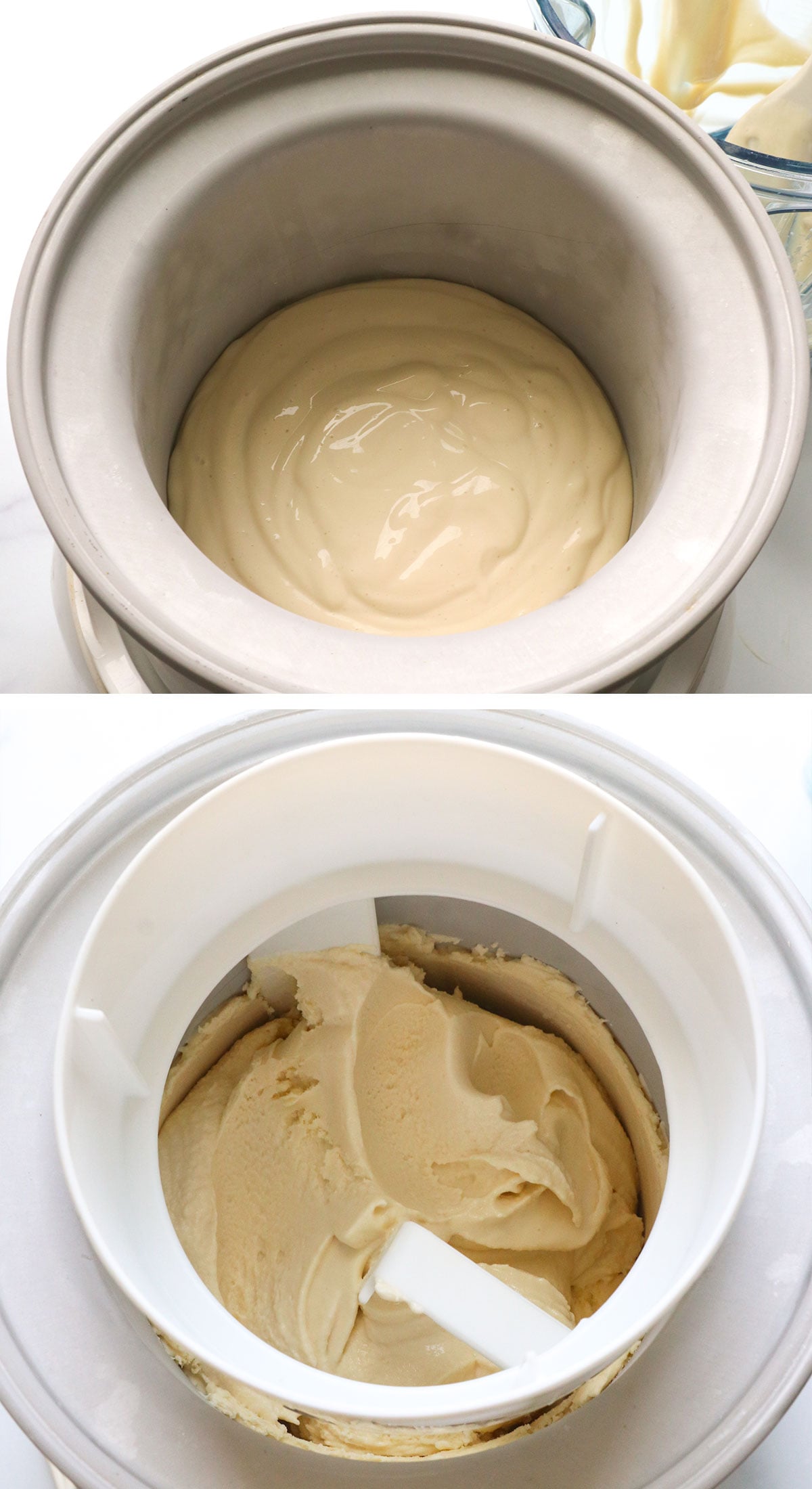 cottage cheese ice cream thickened in a machine.