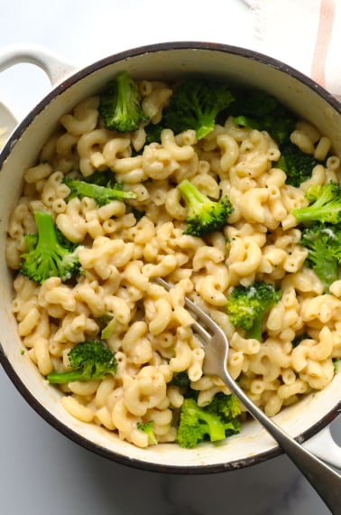 broccoli stirred into mac and cheese.