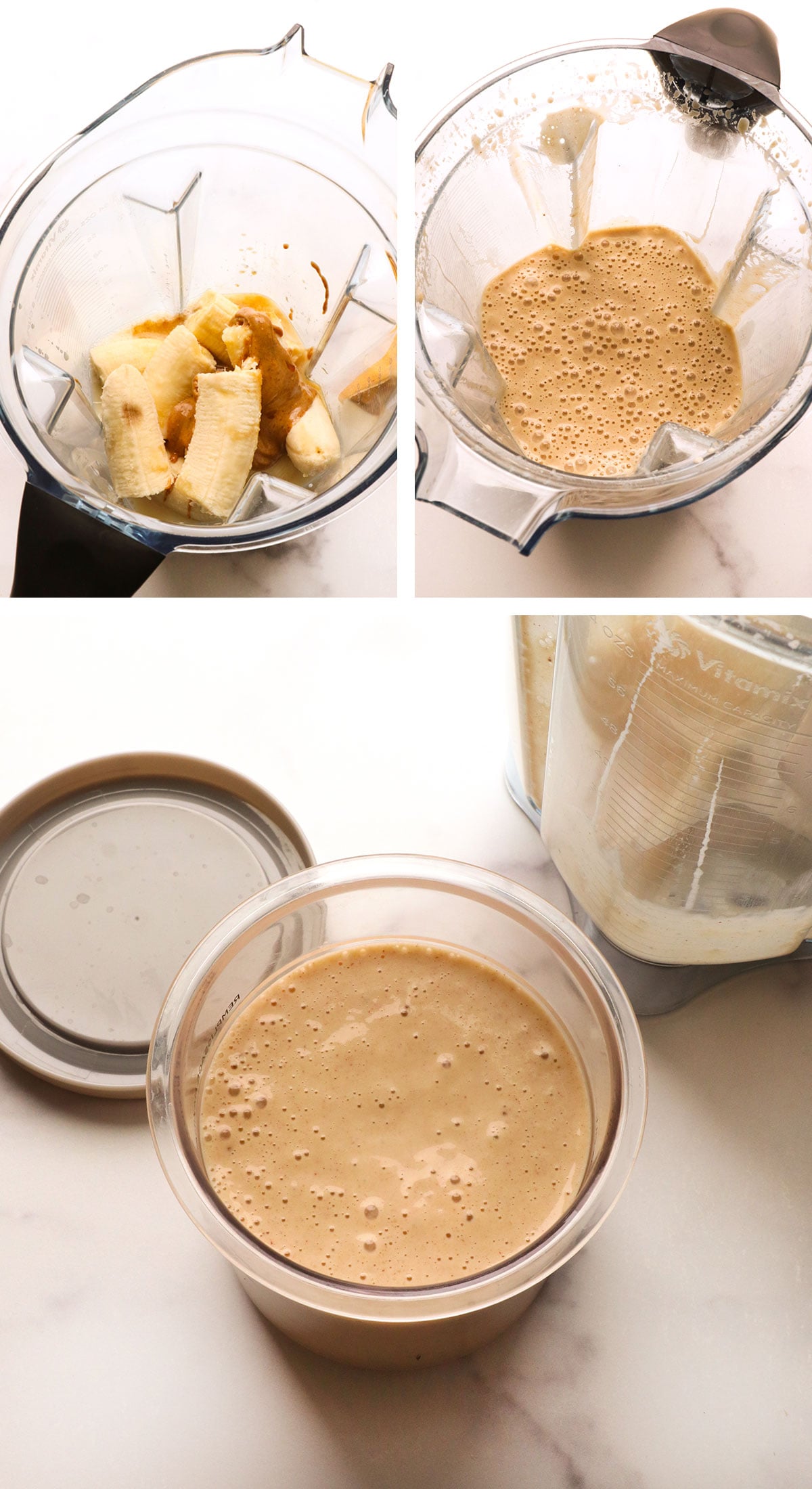 bananas mixed in blender and poured into pint container.