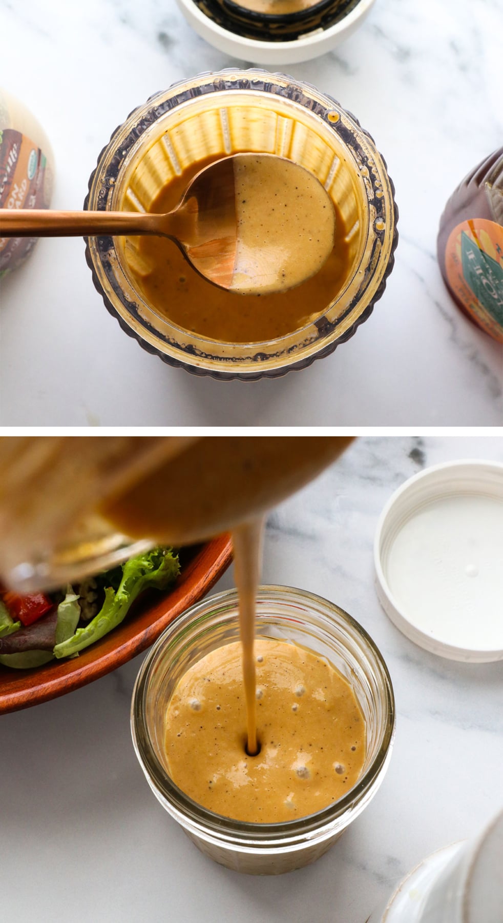 Frullare la salsa balsamica al miele fino ad ottenere un composto liscio e cremoso e versare in un barattolo. 