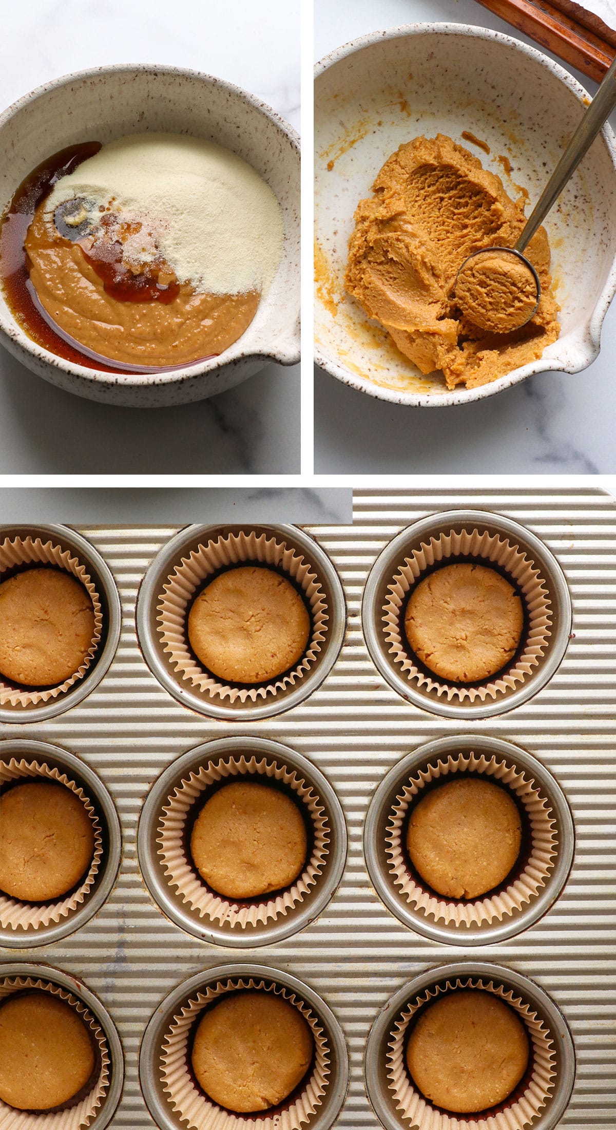 peanut butter middles mixed and added to muffin pan.