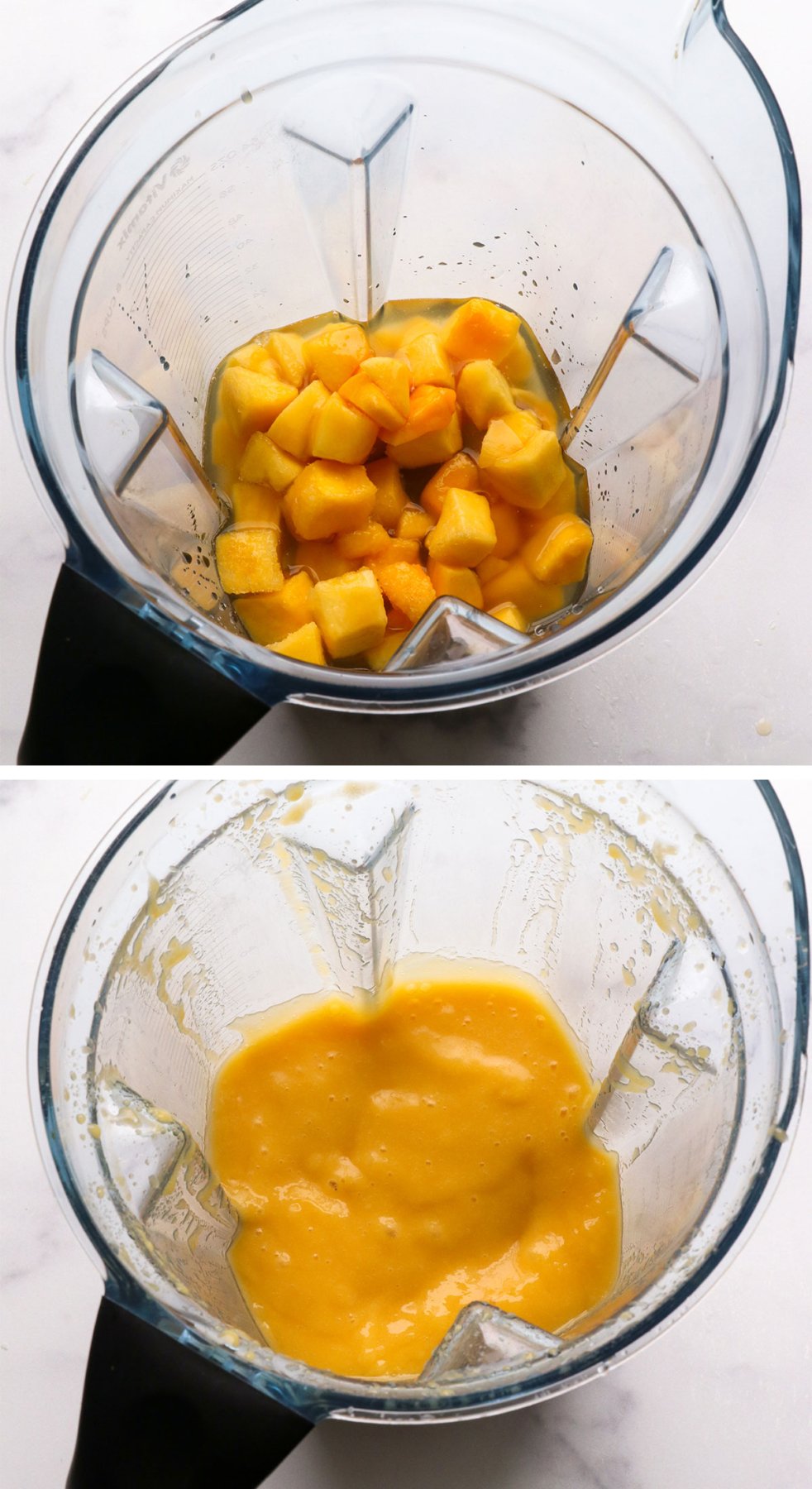 frozen mango blended with lime juice and maple syrup.