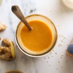 sesame ginger dressing overhead in a glass jar.