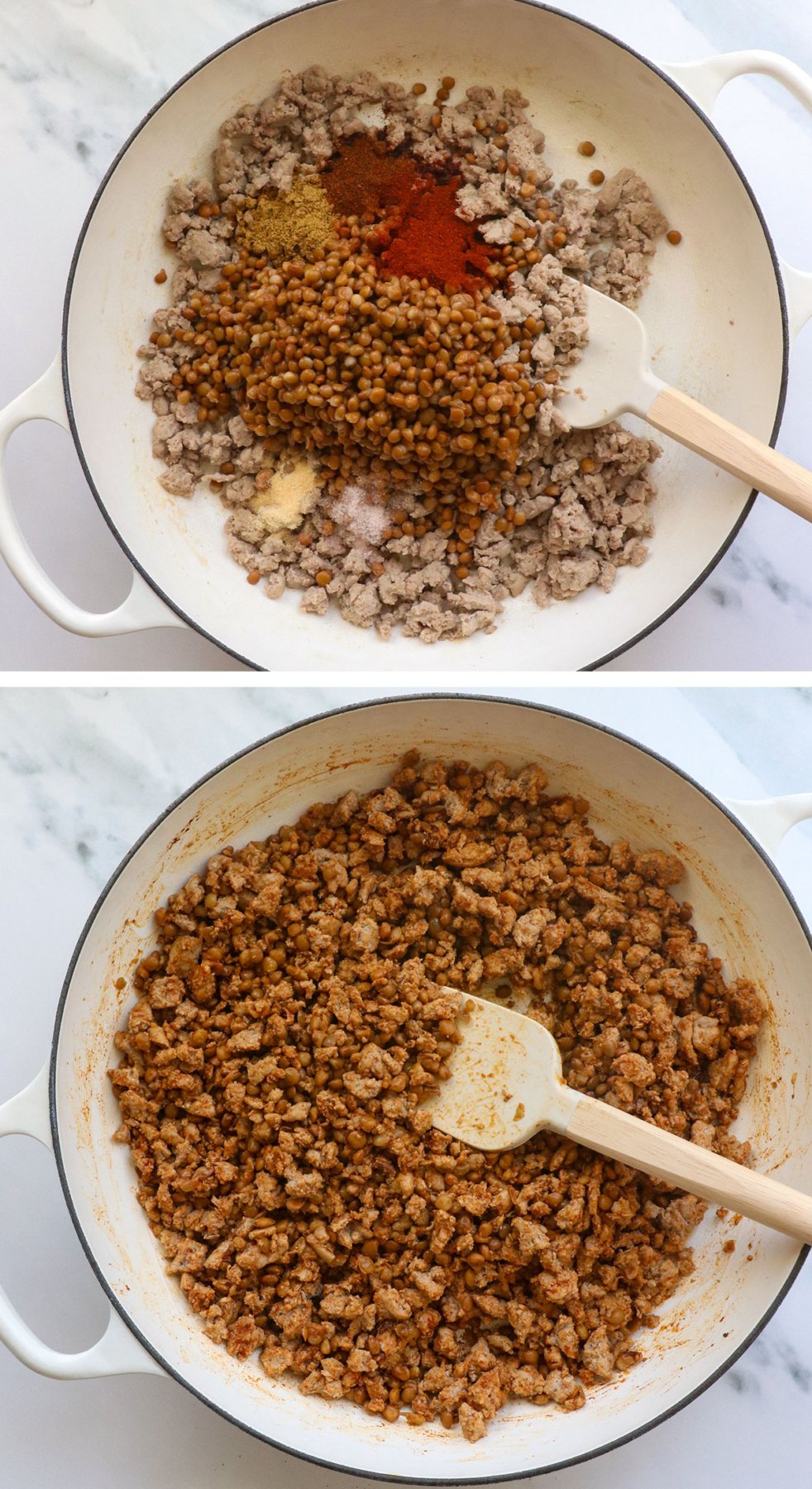 lentils and spices cooked with ground turkey for taco meat.