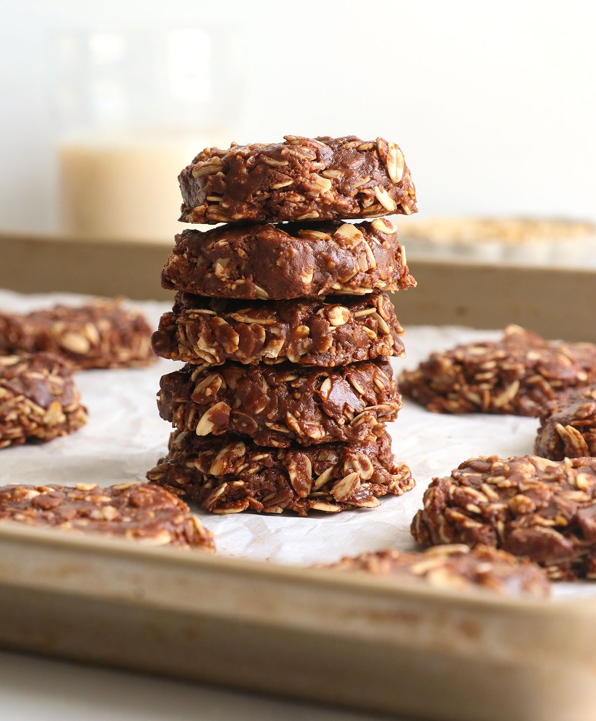 Healthy no baking cookies stacked in a pot.
