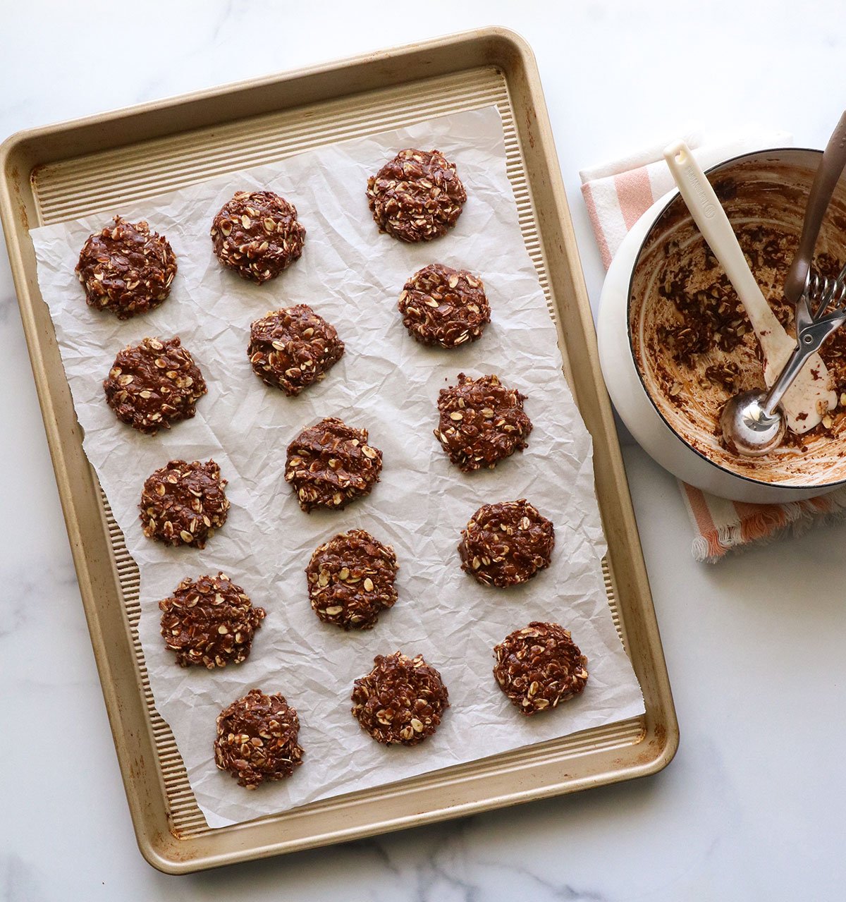 Lined with parchment paper without baked cookies.