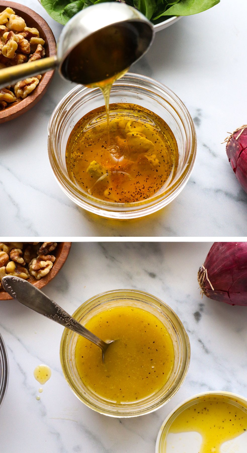 apple cider dressing mixed in a small mason jar. 