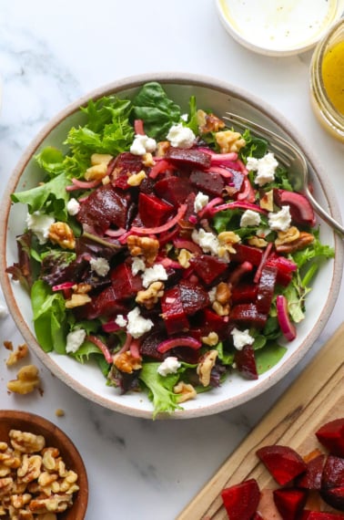 the best beet salad topped with goat cheese and walnuts.