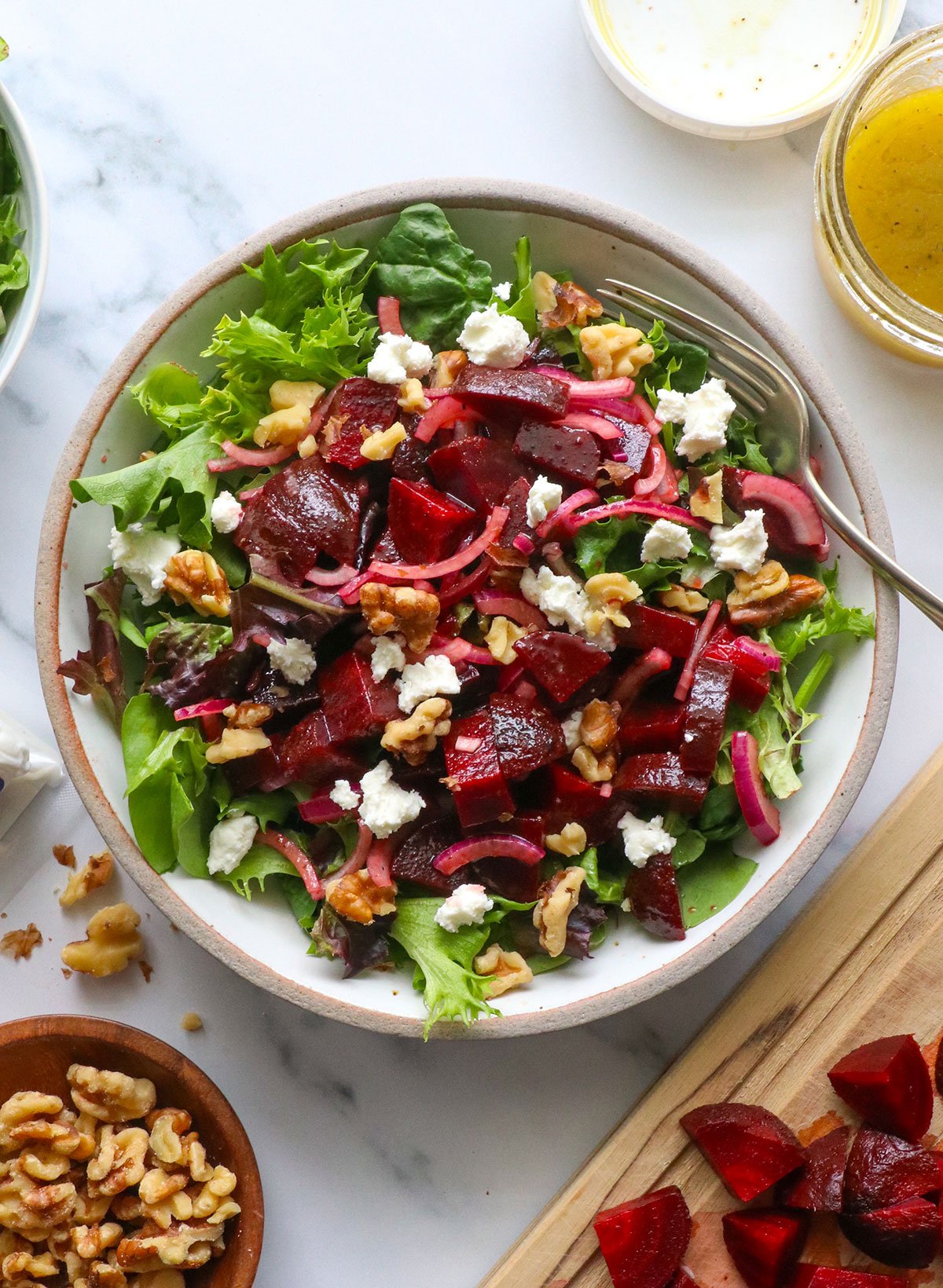 the best beet salad topped with goat cheese and walnuts.