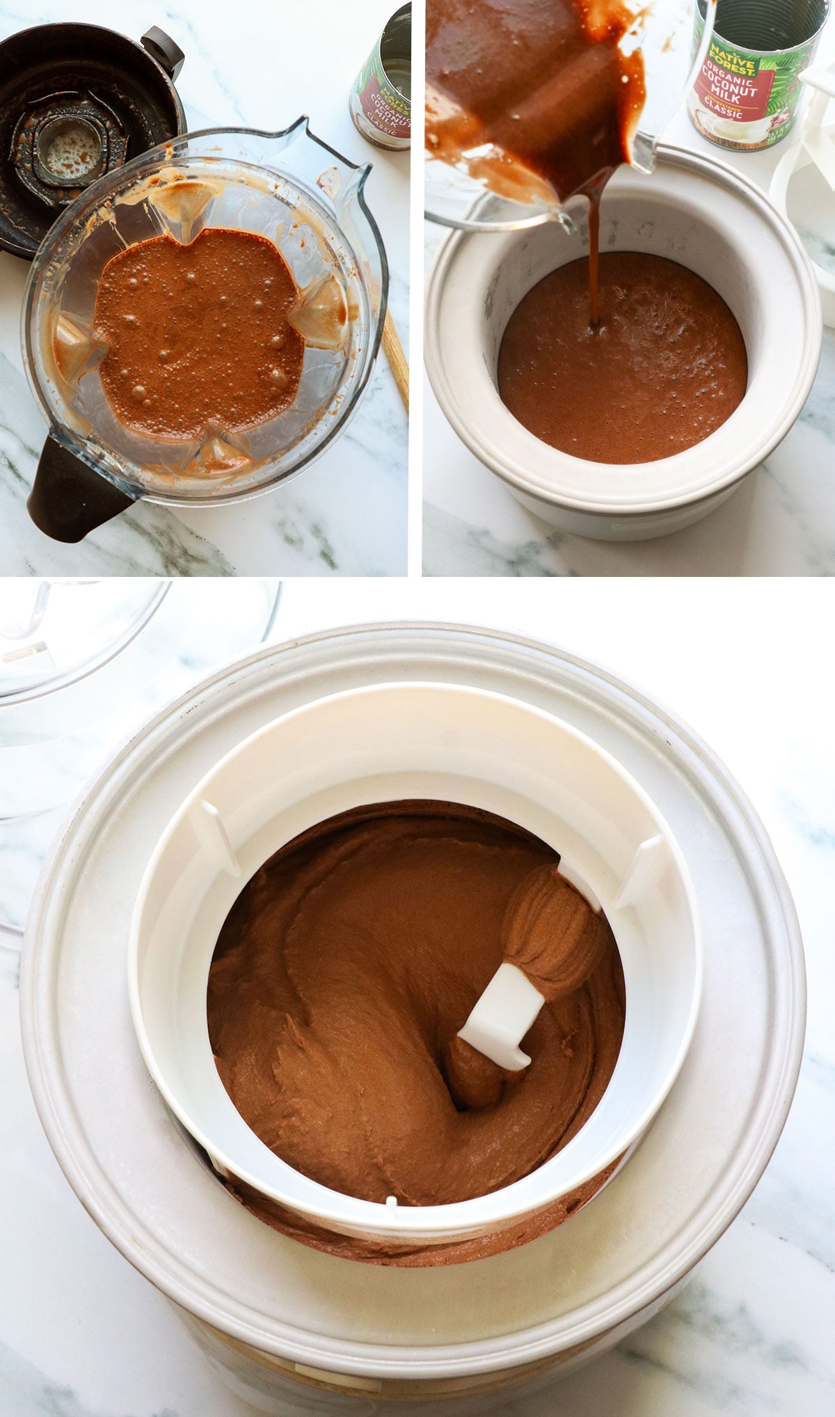 coconut milk ice cream mixture poured into an ice cream maker.