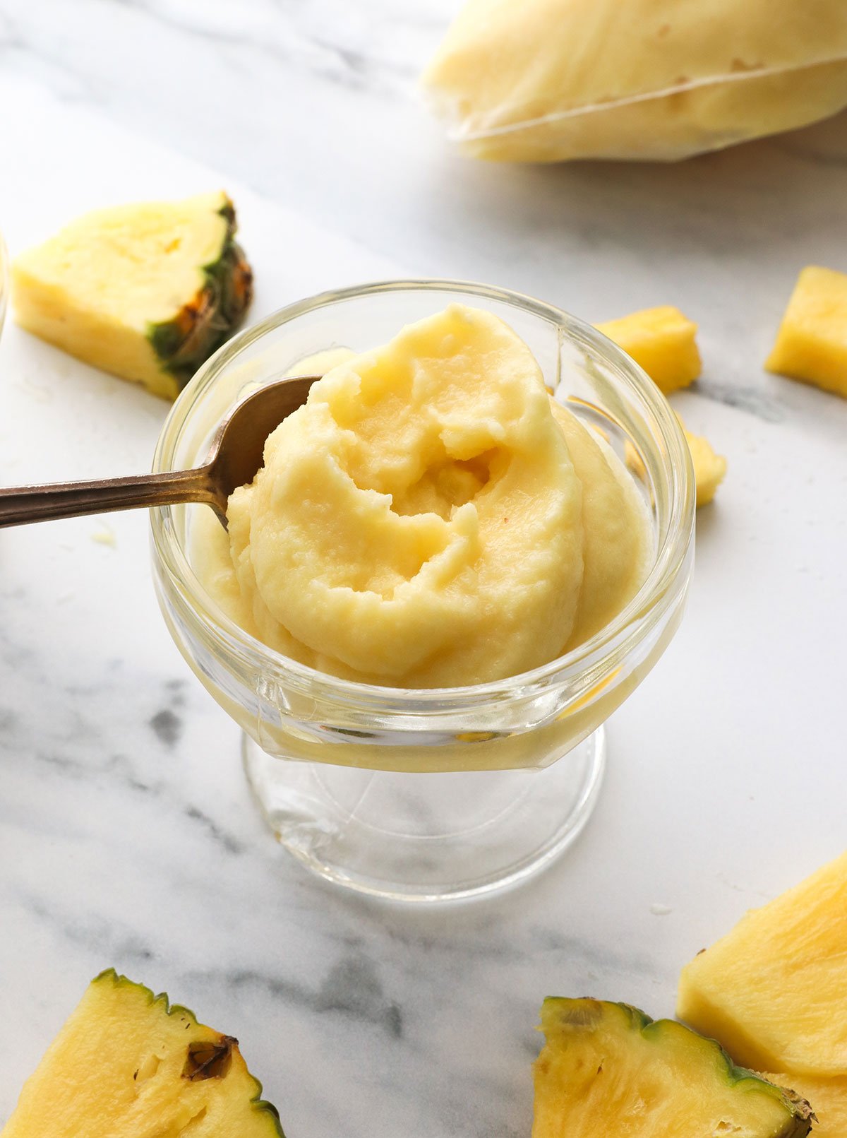 Pineapple whip from a glass bowl