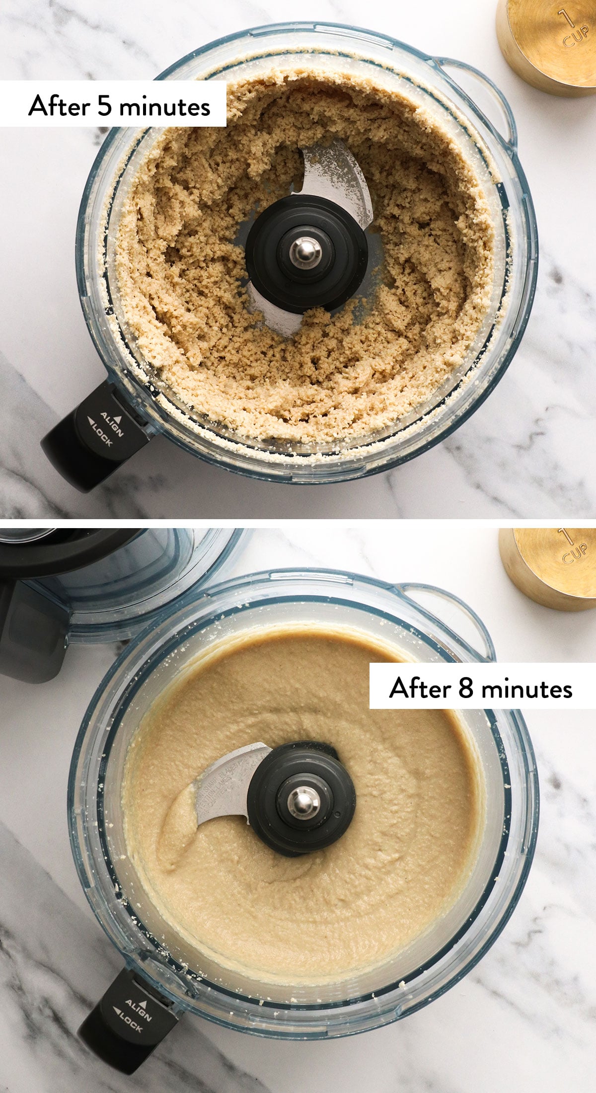 tahini blended after 5 minutes and 8 minutes.