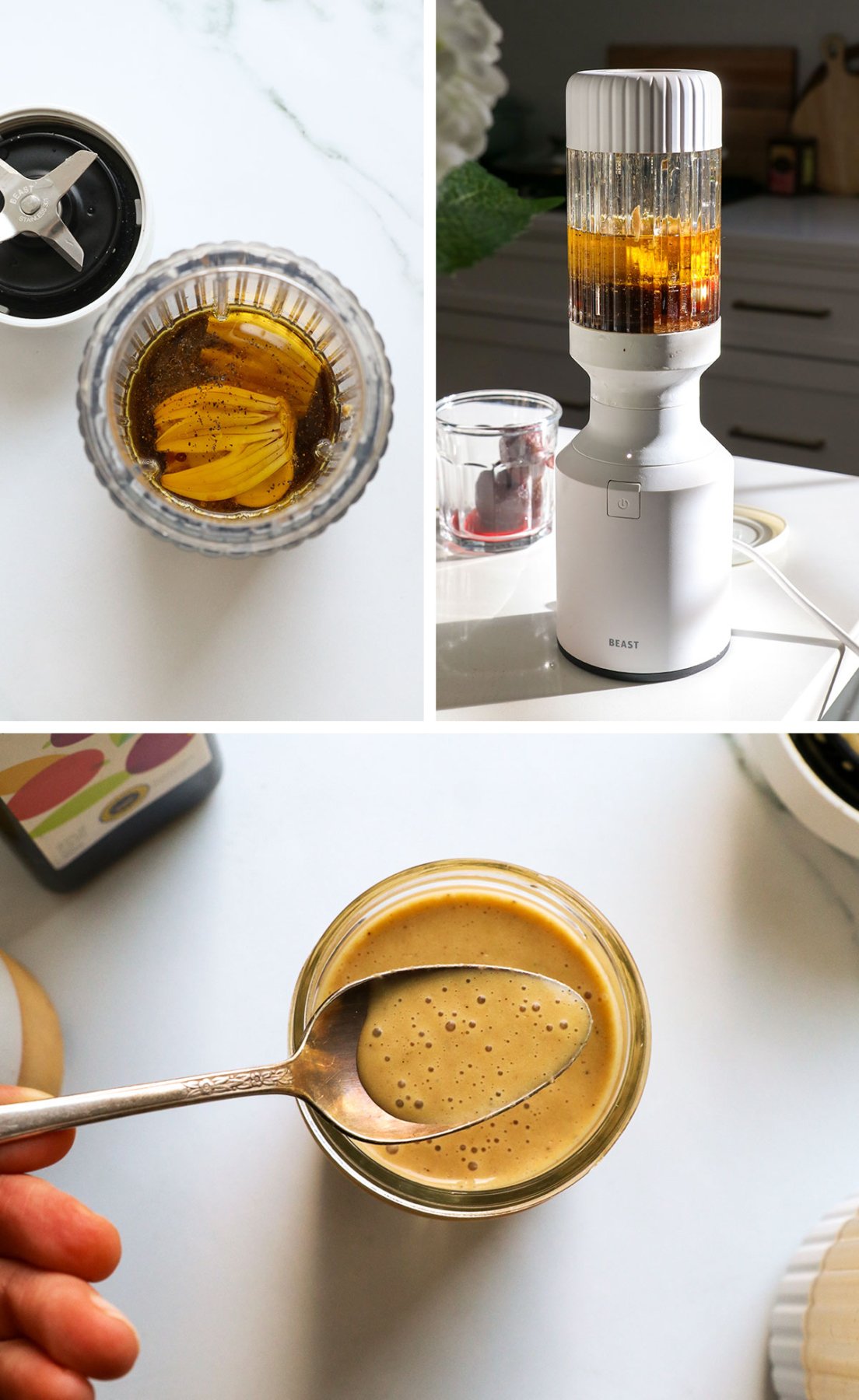 shallot vinaigrette blended together in a small blender. 