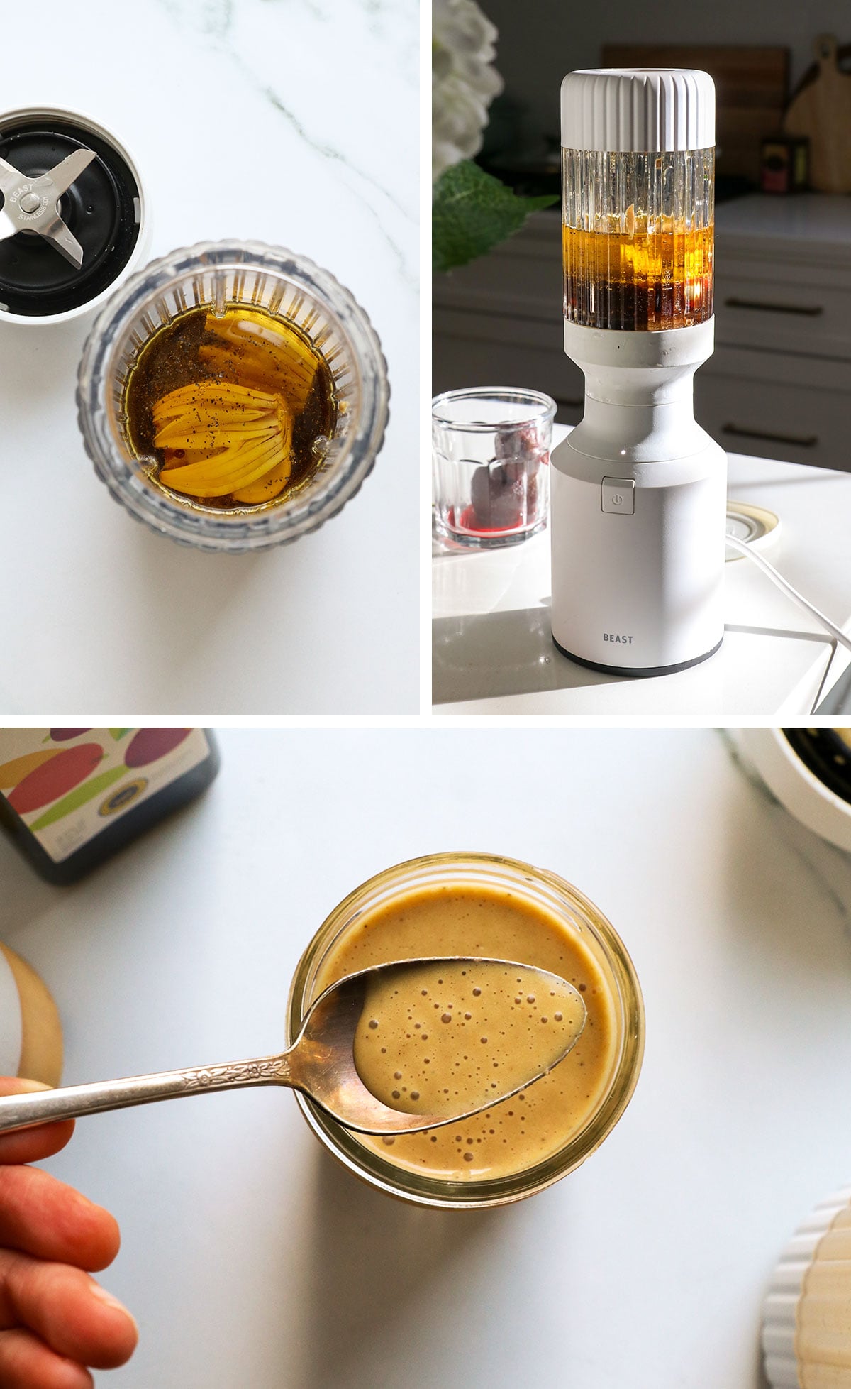 shallot vinaigrette blended together in a small blender.