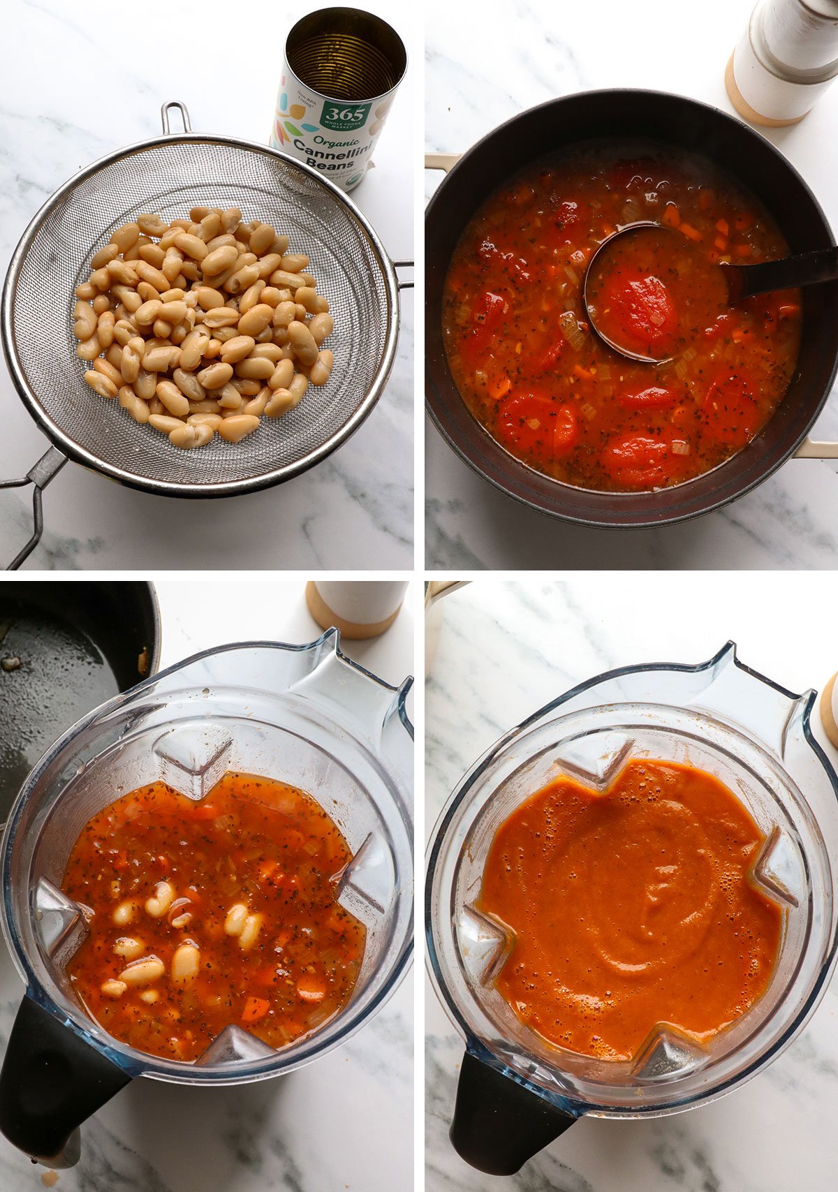 white beans drained in a strainer and blended into the tomato soup
