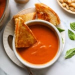 tomato white bean soup with grilled cheese.