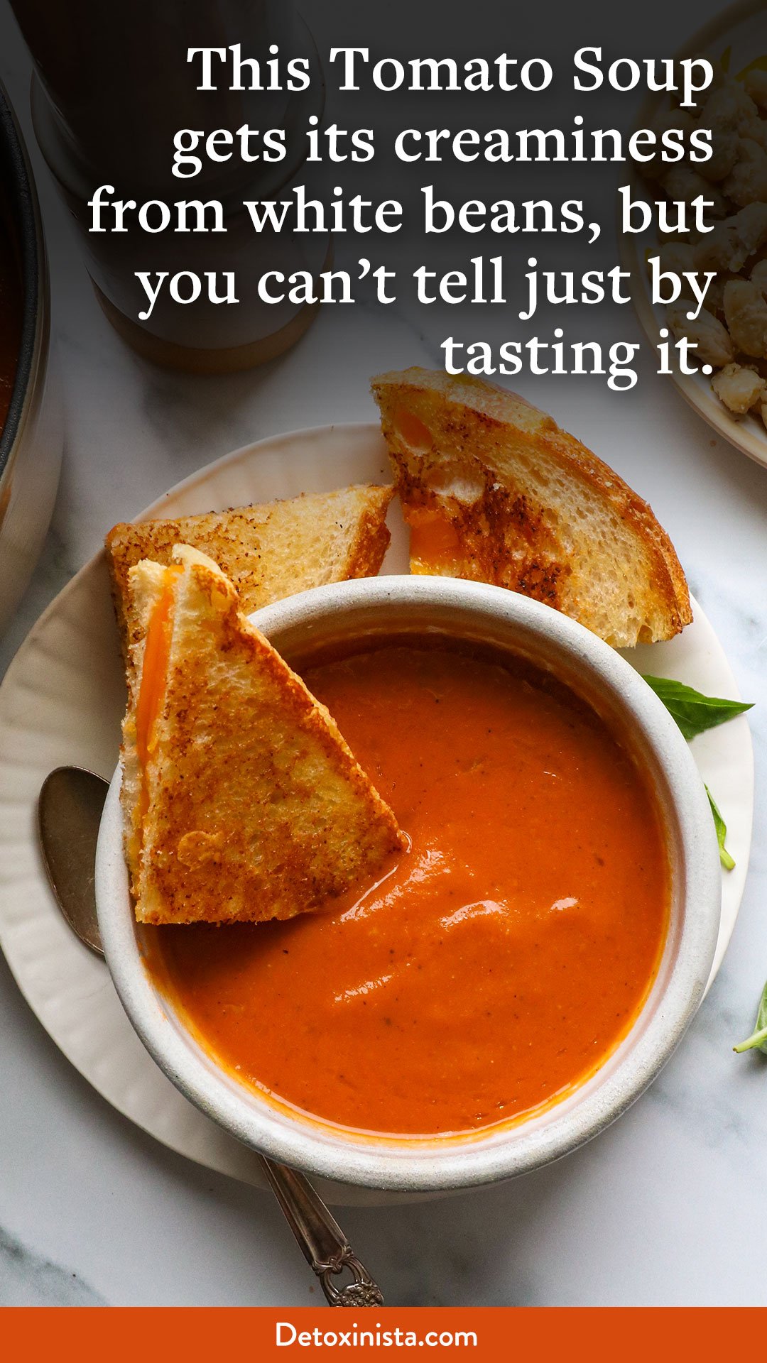 white bean tomato soup labeled for Pinterest.