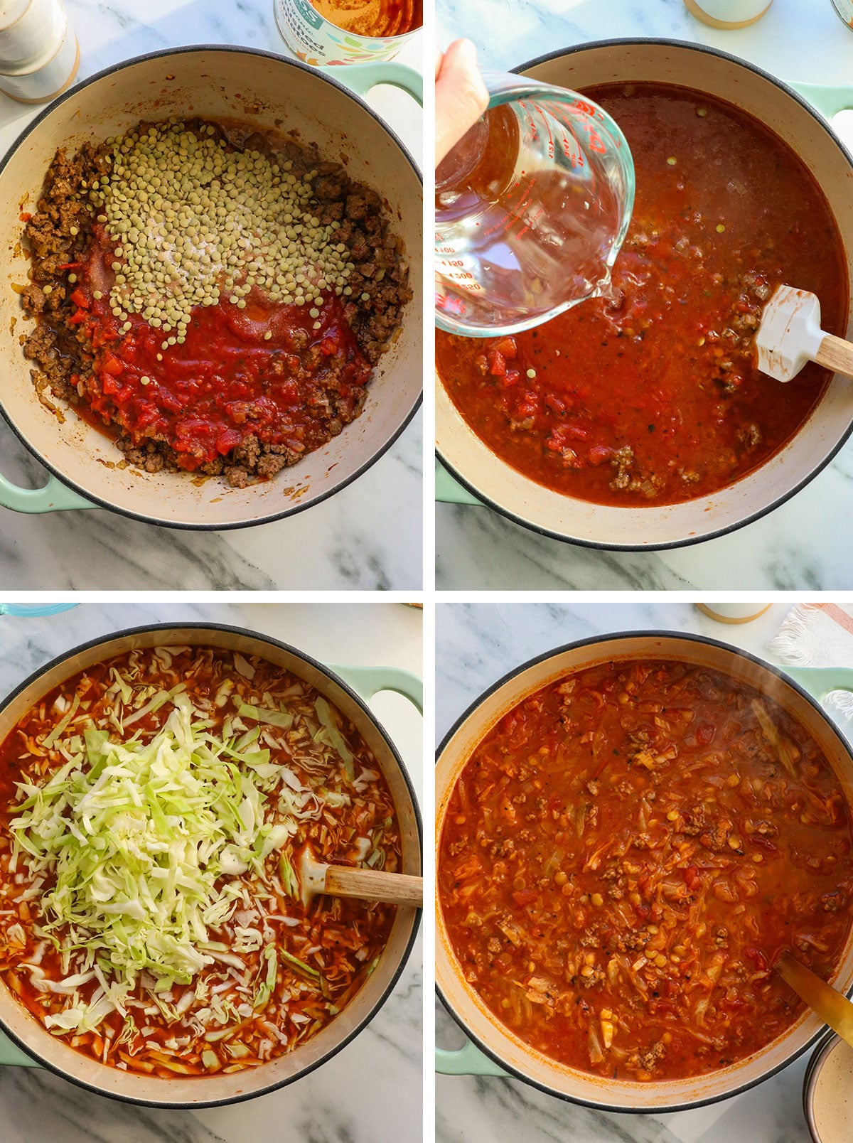 lentils, tomatoes, and water boiled with cabbage until tender.