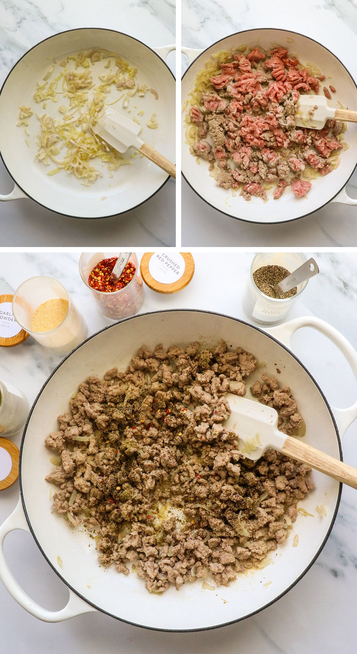 shallot and ground turkey cooked with spices. 