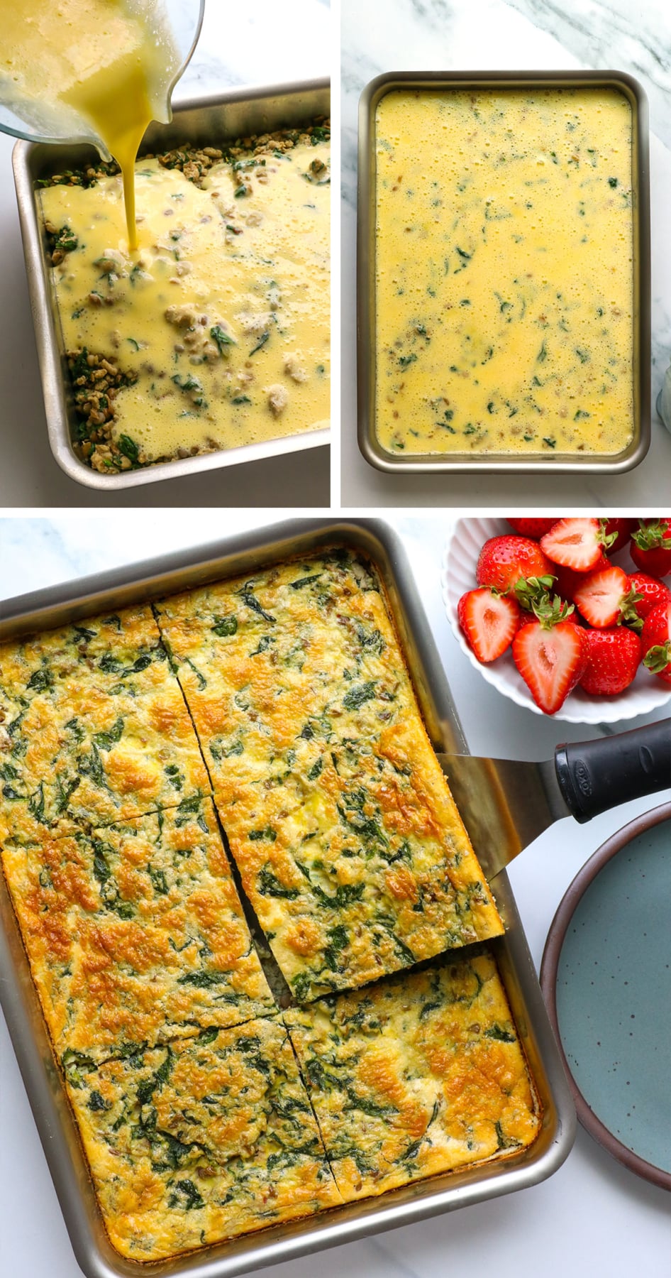 eggs poured into casserole dish and baked until golden. 