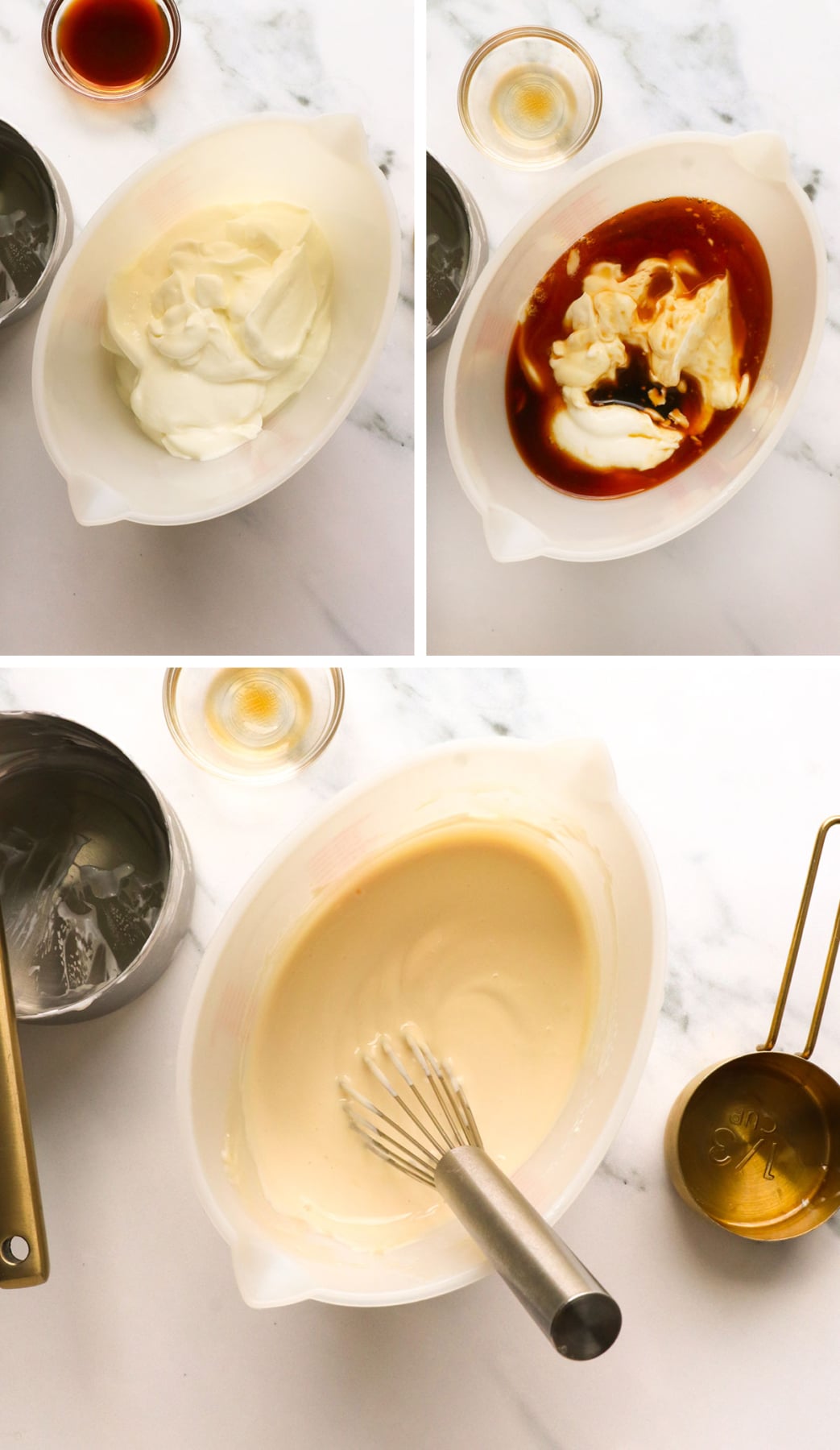yogurt mixed with maple syrup and vanilla extract.