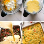 cottage cheese blended with eggs and poured into casserole.