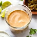 creamy jalapeno sauce in a glass jar.