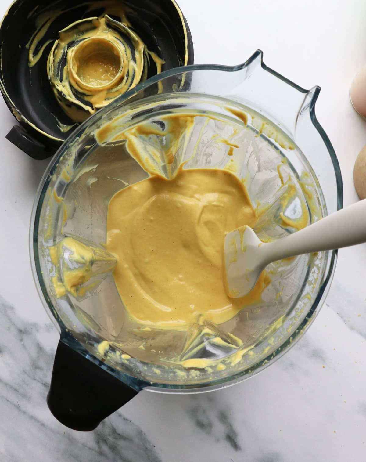 blended cashew cheese sauce smooth in a blender.