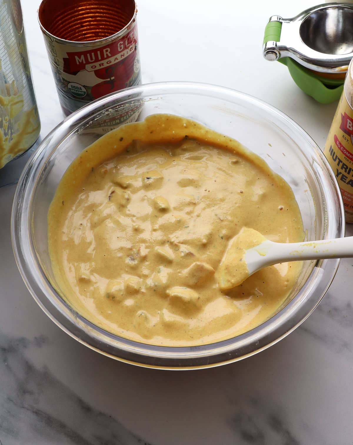 cashew sauce stirred with diced tomatoes for queso.