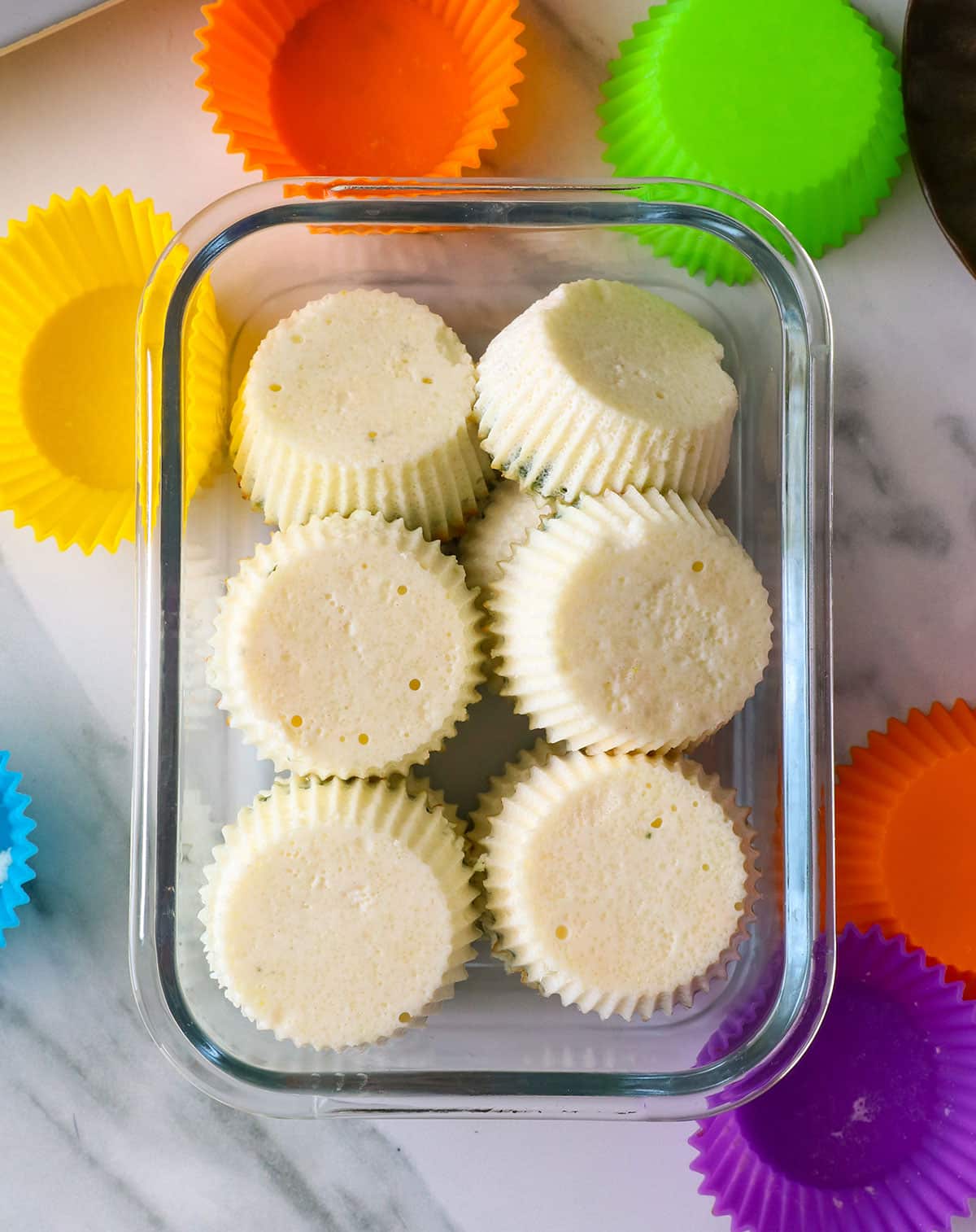 egg white bites in a glass storage container.