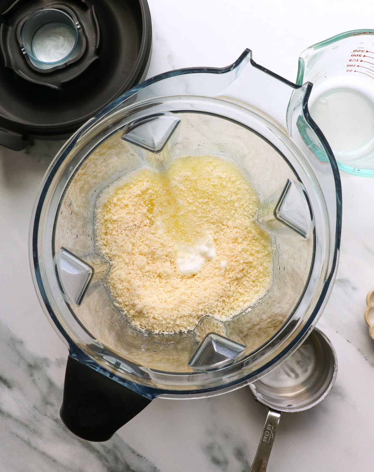 egg whites added to blender with cottage cheese and parmesan.