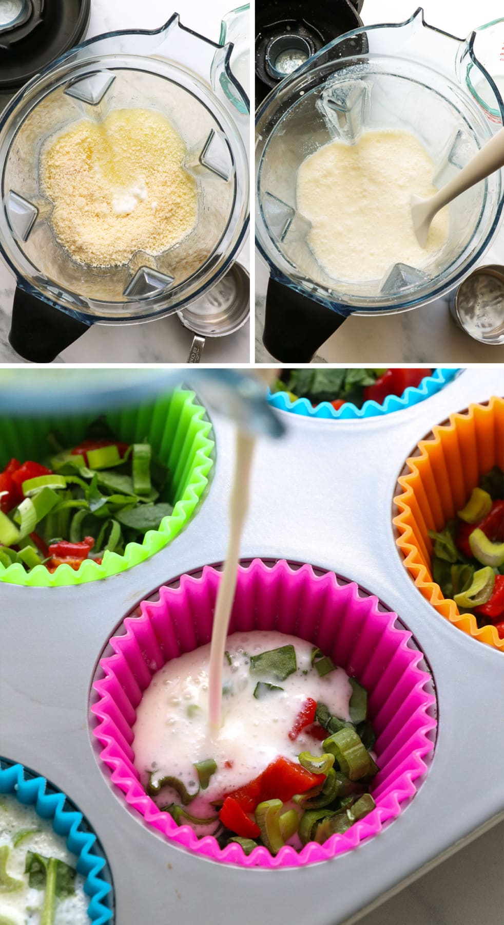 egg white mixture blended and poured into the muffin cups. 