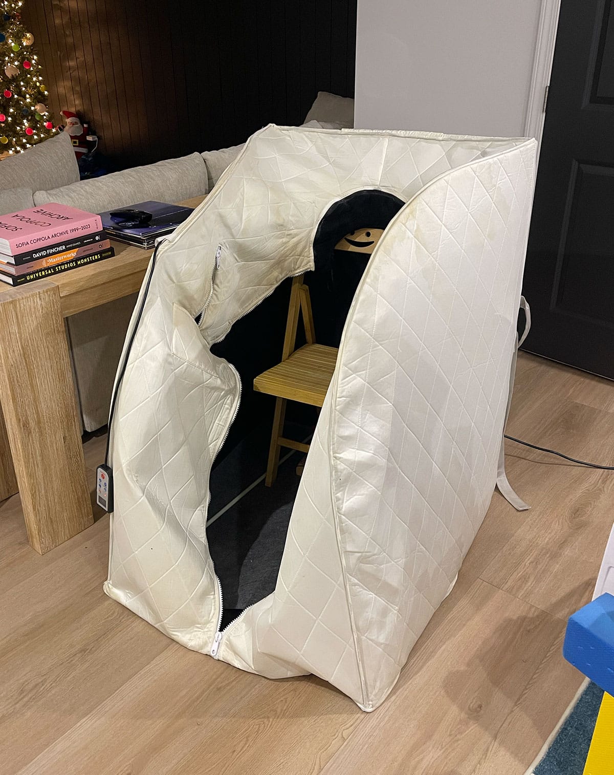 portable white sauna in my basement.