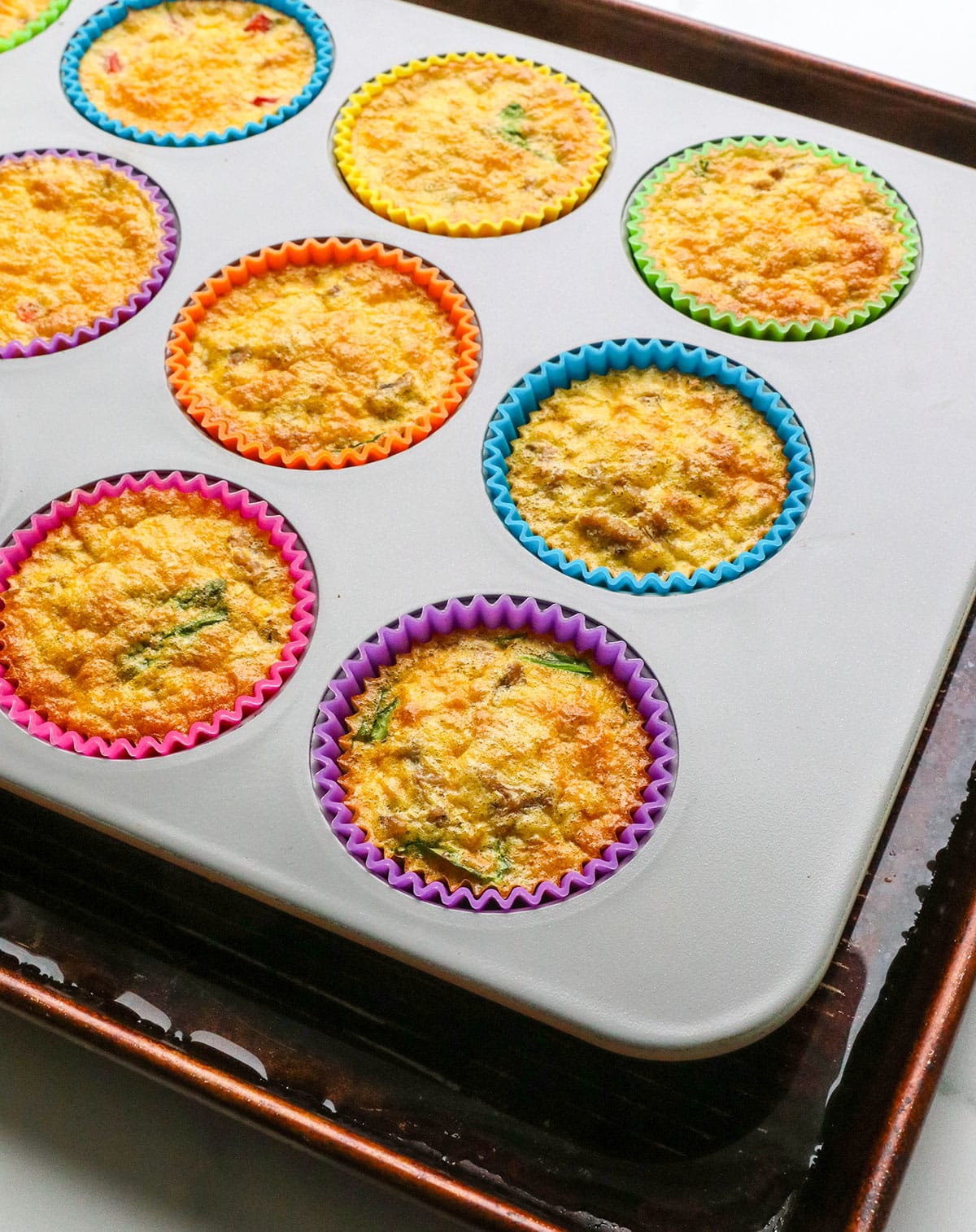 baked dairy free egg bites in a muffin pan.